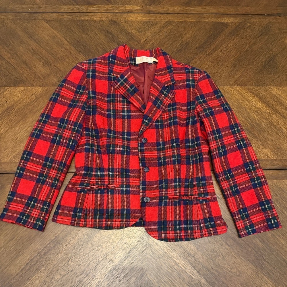 Vintage Pendleton Red Tartan Plaid 100% Virgin Wool Blazer Jacket Size 18 USA